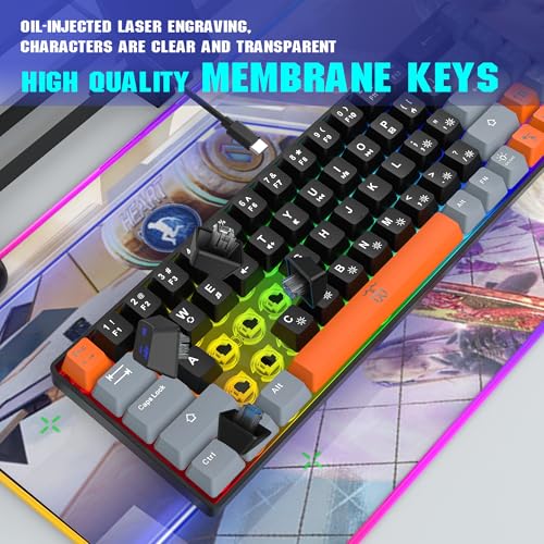 Compact RGB Backlit Gaming Keyboard (68 Keys, White&Grey&Orange) J400056