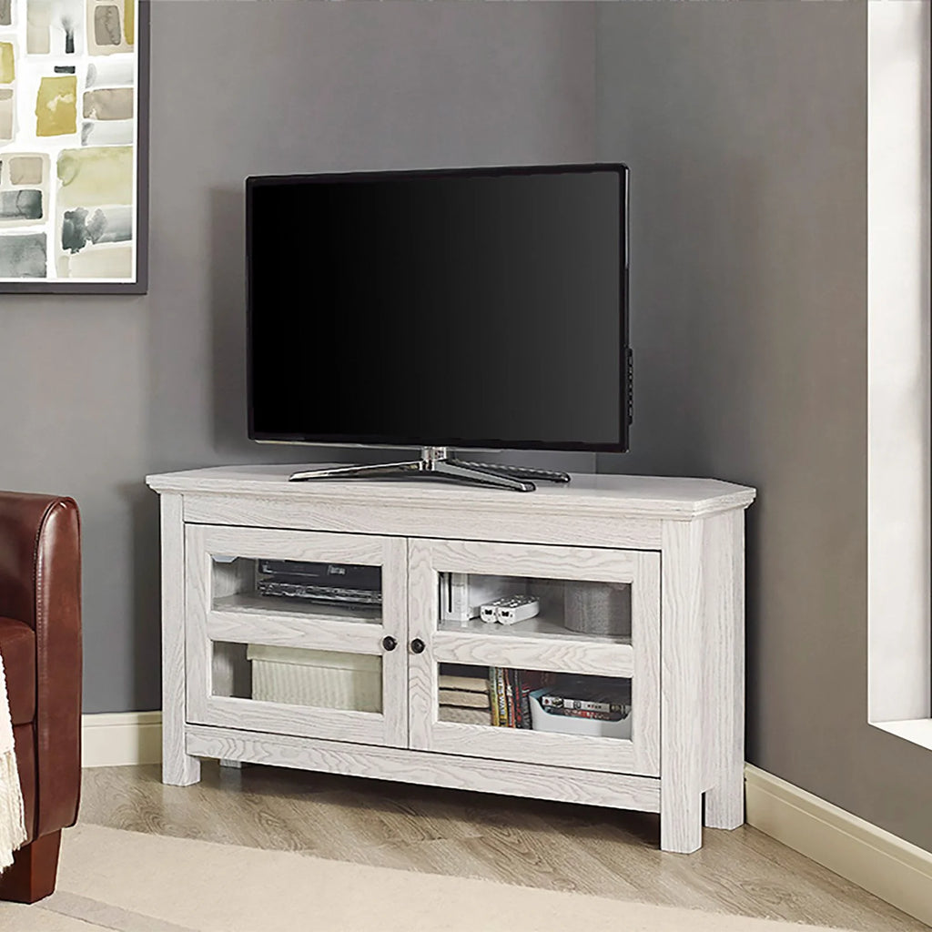 Grey Wash Wood Corner TV Console Y3977