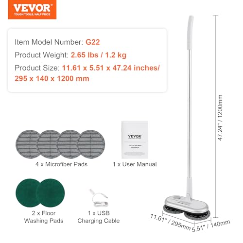 Cordless Electric Spin Mop with Dual Spinning Mop Heads, 4 Microfiber Pads & 2 Floor Scrubber Pads O97540
