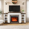Electric Fireplace with Mantel, TV Stand, Realistic Stacked Stone Surround with Remote Control A93550