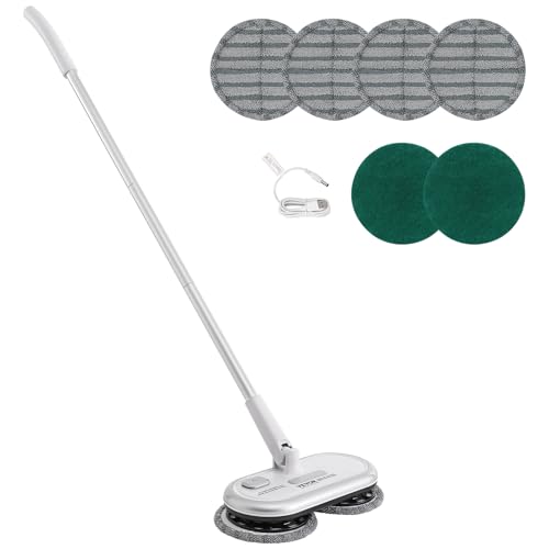 Cordless Electric Spin Mop with Dual Spinning Mop Heads, 4 Microfiber Pads & 2 Floor Scrubber Pads O97540
