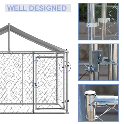 13.1x7.5x7.6 FT Outdoor Dog Kennel with Roof, Galvanized Steel Chain Link Enclosure V78239
