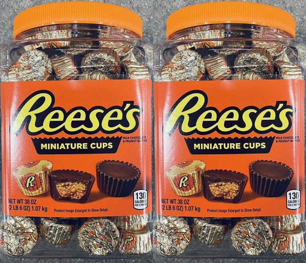 2 Packs Reese's Miniatures Milk Chocolate Peanut Butter Cups 38 Oz Each Tub H200990