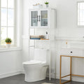 White Over The Toilet Storage Cabinet with Glass Doors and Adjustable Shelves I888