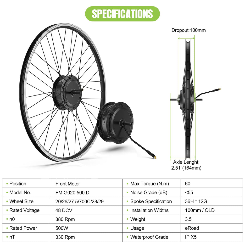 48V 500W Front Hub Motor Electric Bike Conversion Kit with LCD Display N853