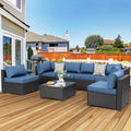 7 Pieces All-Weather Rattan Sectional Sofa with Tea Table Aegean Blue S995