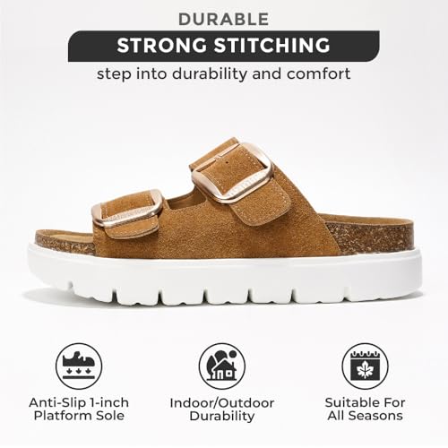 Genuine Leather Platform Sandals with Memory Foam Insole D409