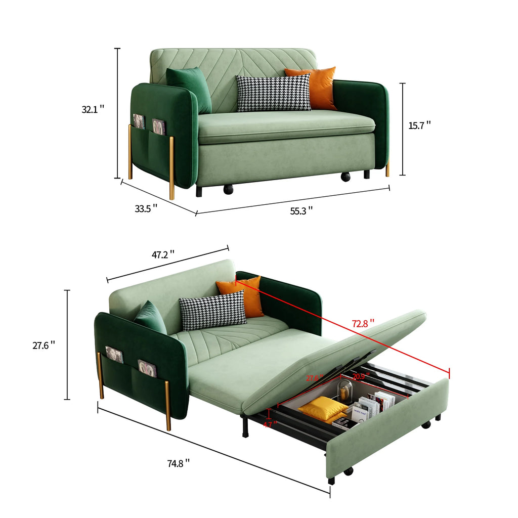 Green Velvet Convertible Sleeper Sofa X17530