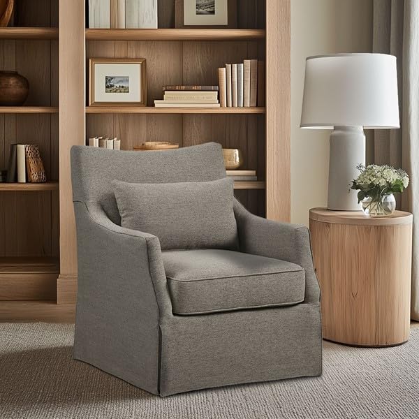 Beige Swivel Accent Armchair with Lumbar Pillow J113