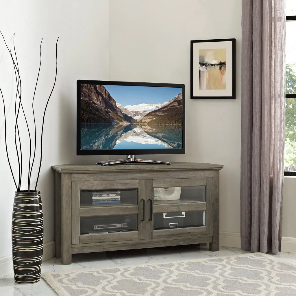 Grey Wash Wood Corner TV Console Y3977