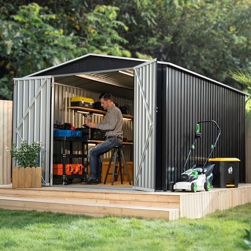 8 x 12 FT Metal Outdoor Storage Shed Black U62580