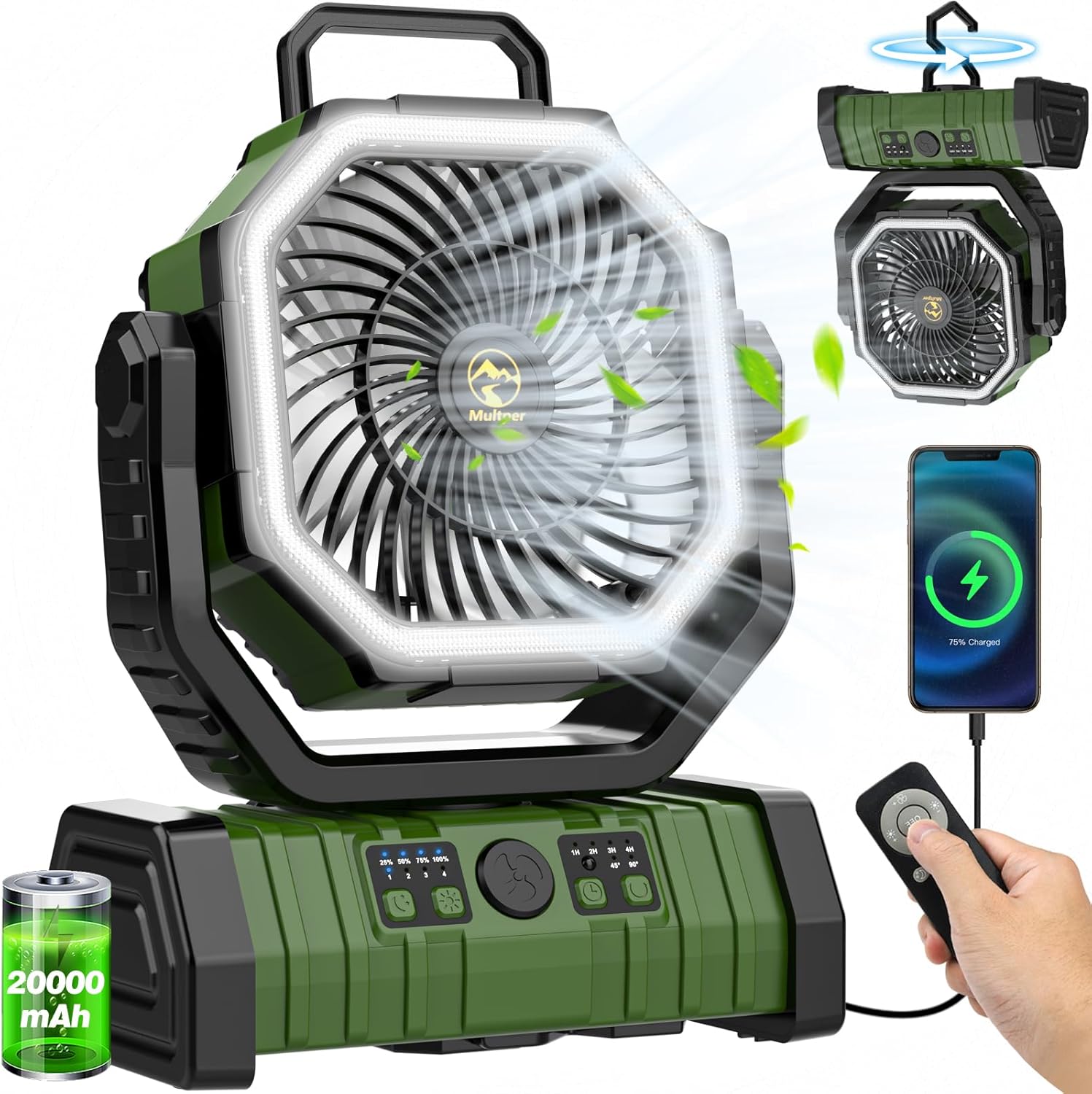 20000mAh Rechargeable Portable Camping Fan with LED Lantern T8543