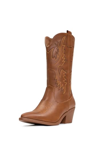Cowboy Boots Pull On Pointy Toe Mid Calf Boots H40485
