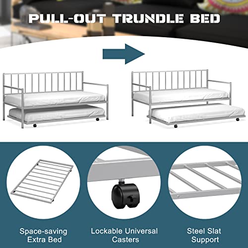 Silver Metal Twin Daybed with Trundle Z871989