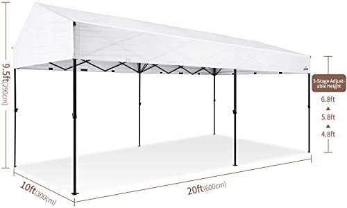 10 Foot by 20 Foot White Rectangular Pop Up Canopy with Removable Sidewalls and Wheeled Carry Bag Y190378