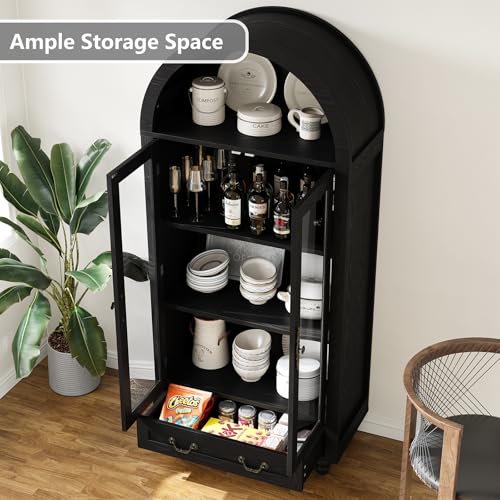 Tall Arched Storage Cabinet with Glass Doors V9673