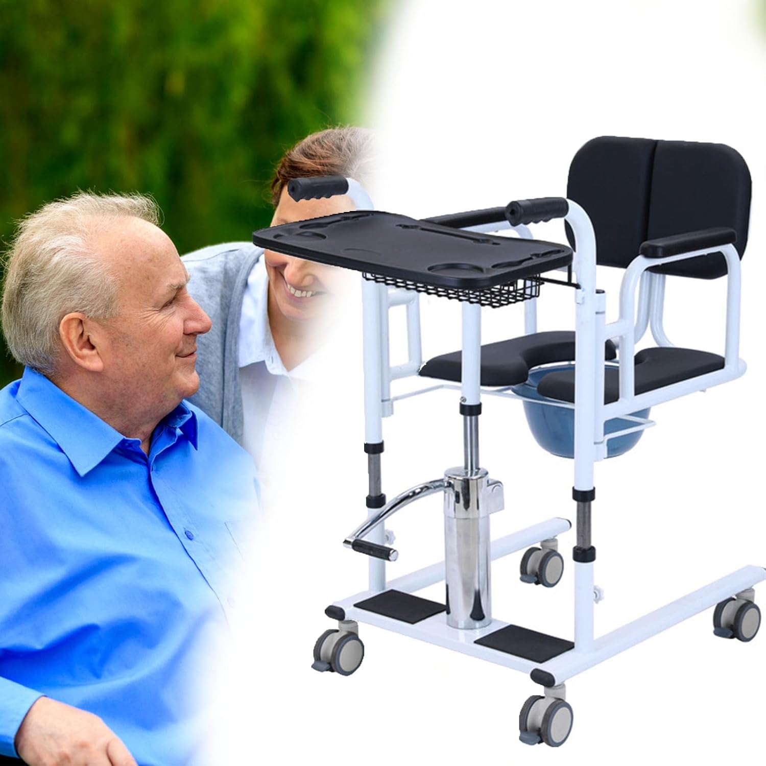 Hydraulic Patient Lift Transfer Chair with 180° Split Seat, Load 440 Lbs. R42715