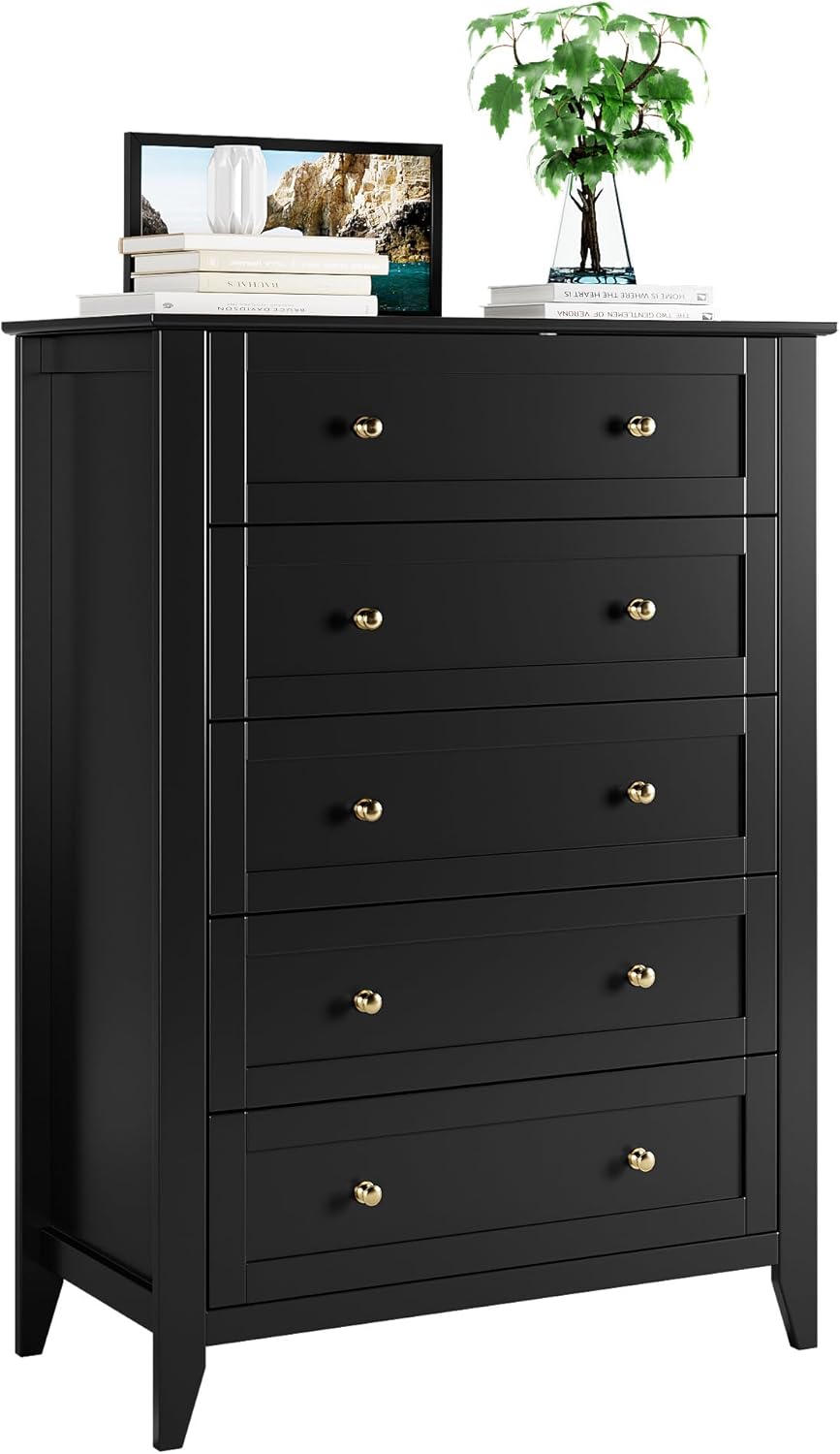 Black 5 Drawer Wood Dresser H242705