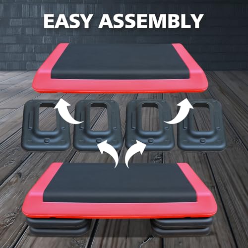 28.5'' Adjustable Aerobic Step Platform with 4 Risers (Red Grey) V90753