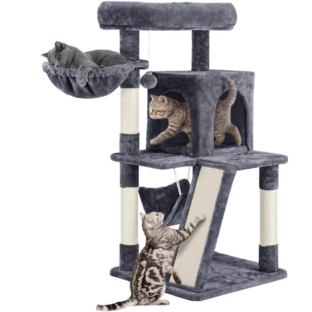 Dark Gray Cat Tree Tower with Condo Perch Platform Basket L291244