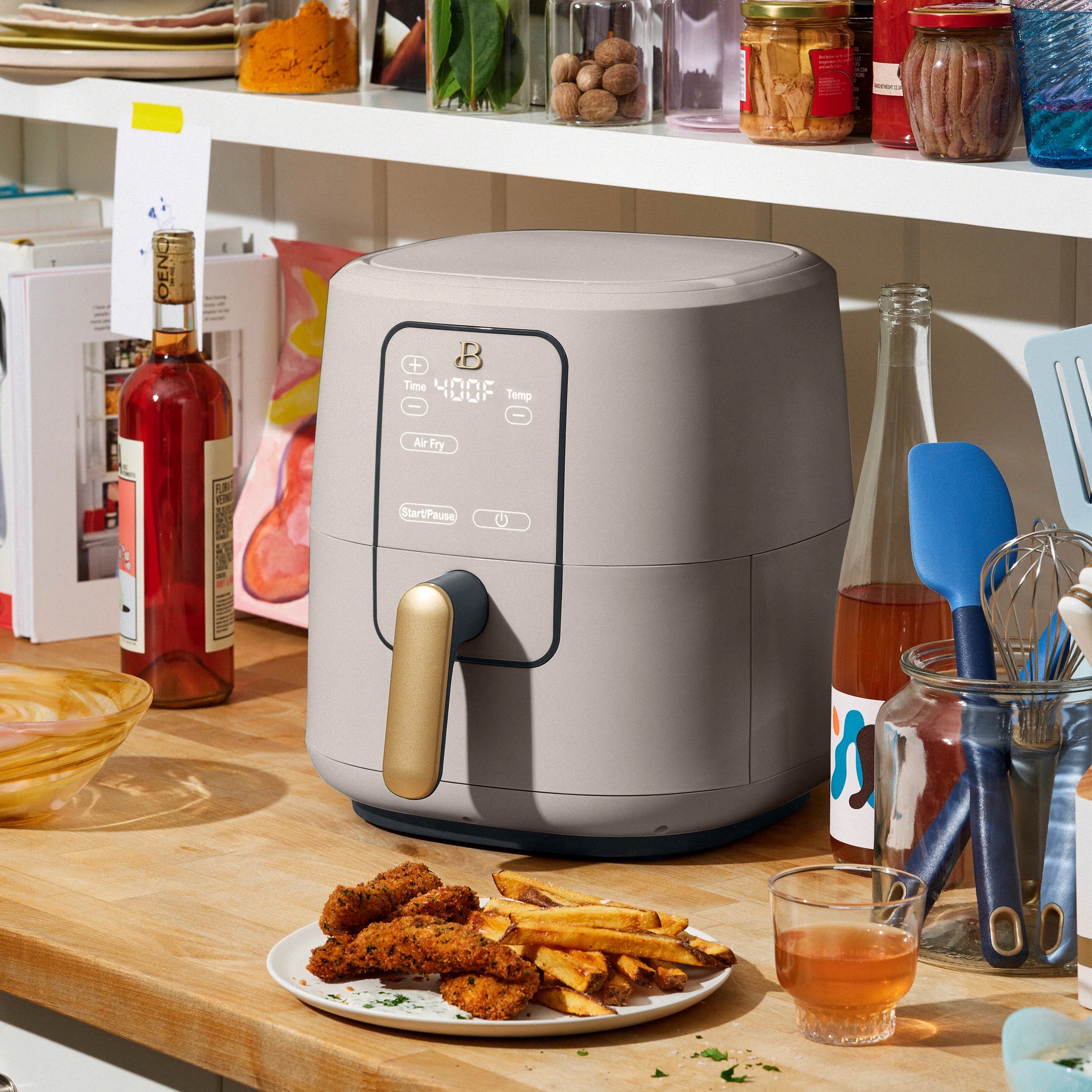 6 Qt Porcini Taupe Air Fryer with Touch-Activated Display C951
