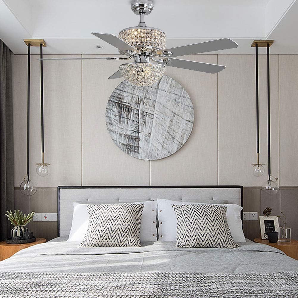 Silver Crystal Ceiling Fan with Light and Remote 5 Blades K7109