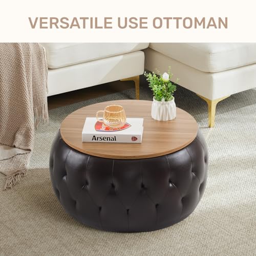 Velvet Round Storage Ottoman with Wooden Lid P118958