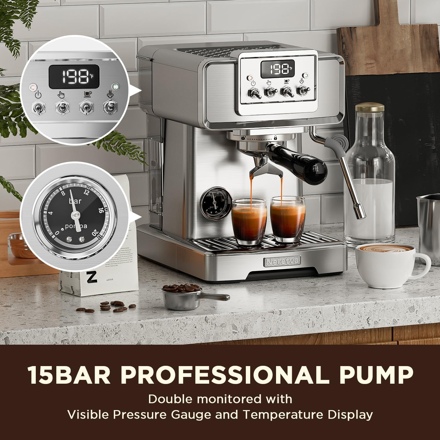 15 Bar Stainless Steel Espresso Machine with Milk Frother Z615416