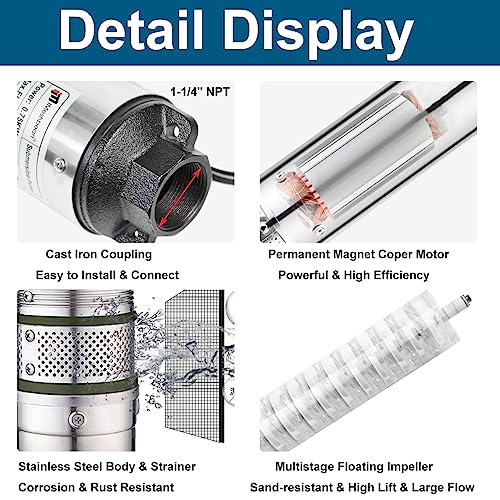 Stainless Steel 1 hp 115V 33 GPM 207' Head 4" Submersible Pump L10828