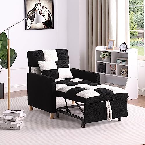 Adjustable Velvet Sleeper Sofa Chair Bed with Pillow V8455