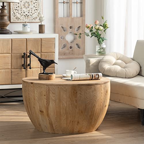 Round Drum Coffee Table with Storage (Brown) S46133