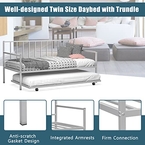 Silver Metal Twin Daybed with Trundle Z871989