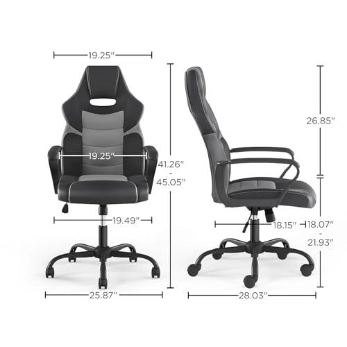 Black & Gray Faux Leather Gaming Chair Y8433