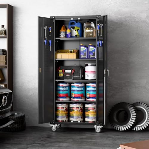 Black 72" H Metal Storage Cabinet with 2 Doors and 4 Adjustable Shelves U96977