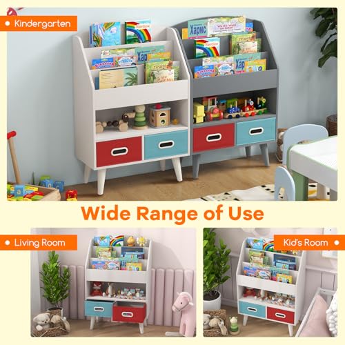 White Wooden Kids Bookshelf with 2 Cube Bins N30847
