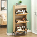 Oak Rattan Shoe Storage Cabinet with 3 Flip Door and 1 Drawer M7357