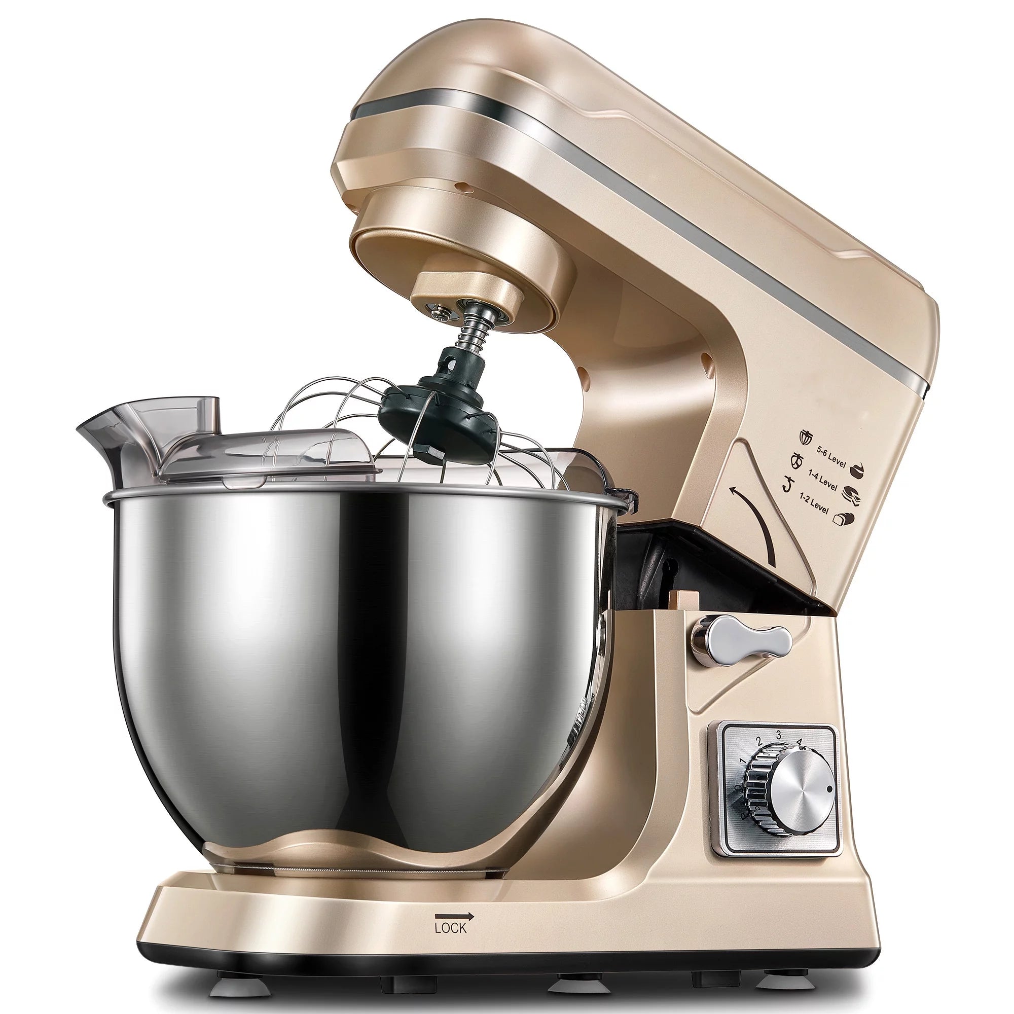 5.5QT Tilt-Head Stand Mixer with Dough Hook, Whisk & Beater, Gold X63956