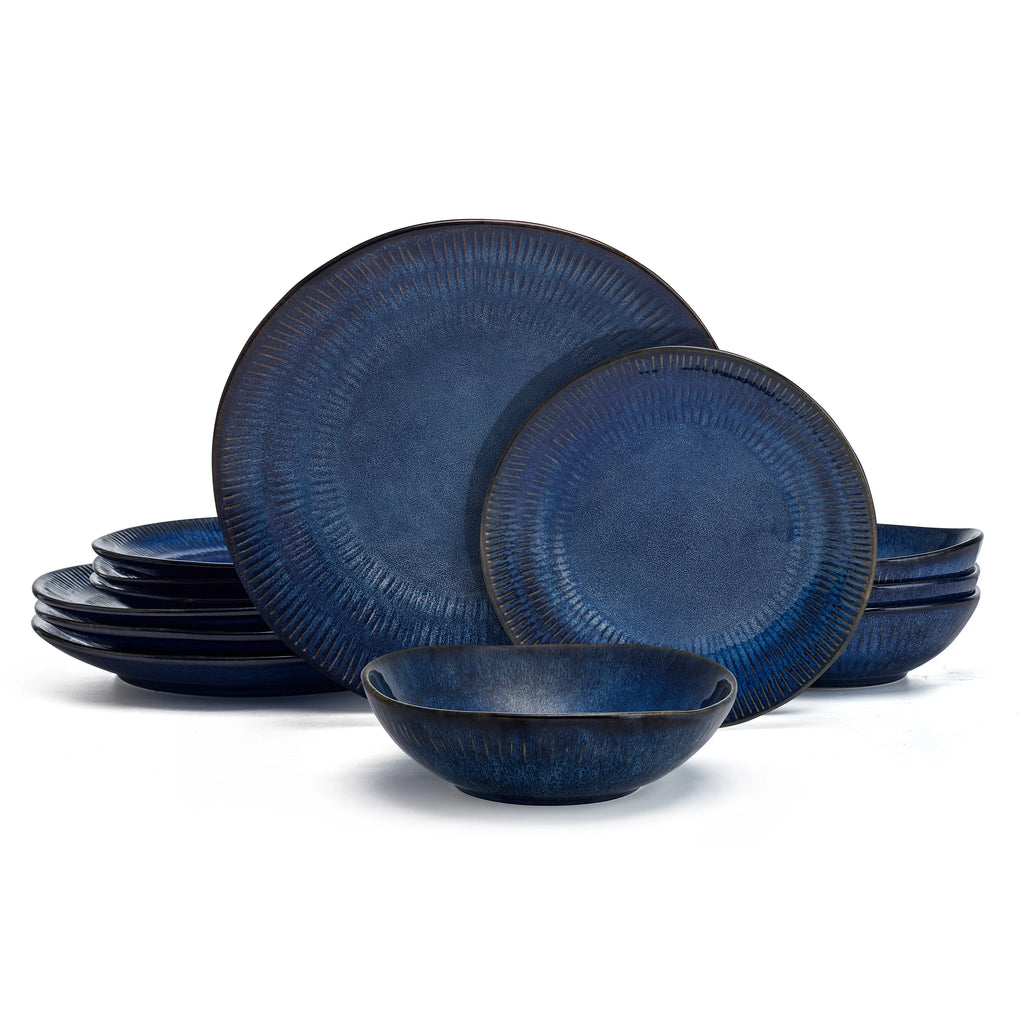 12 Piece Blue Stoneware Dinnerware Set E70314
