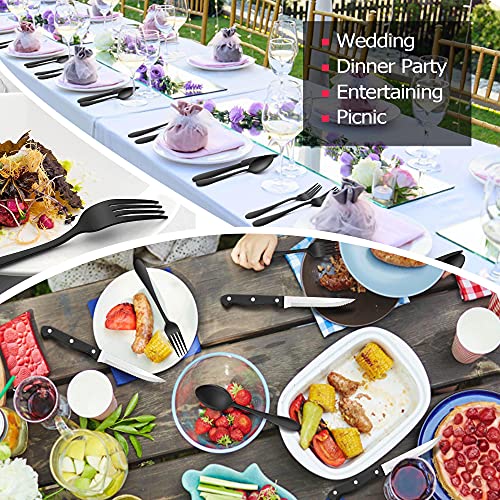 48-Piece Black Stainless Steel Silverware Set with Steak Knives K317627