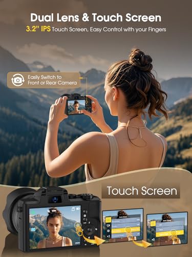 8K Digital Camera, 88MP, WiFi, Touch Screen, 16X Zoom, Autofocus, Anti-Shake, Dual Camera, 2 Batteries, 64GB Card, Flash, Lens Hood P24850