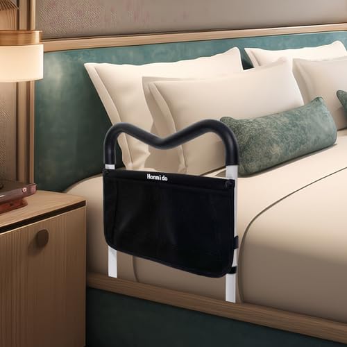White Adjustable Bed Rail with Storage Pocket F95626