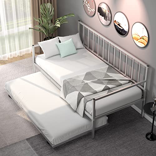 Silver Metal Twin Daybed with Trundle Z871989