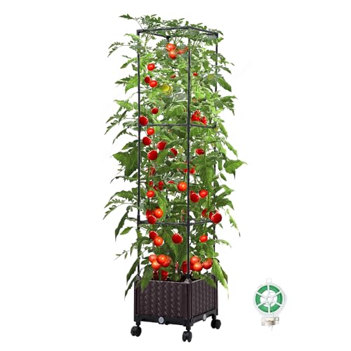 63" Large Metal Raised Garden Bed Planter Box with Trellis and Wheels A629
