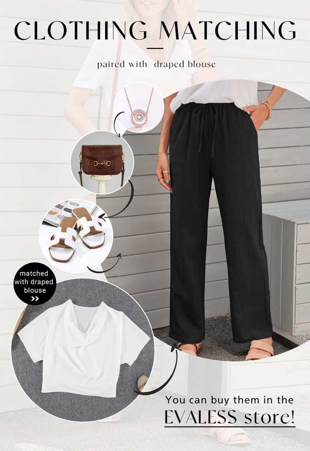 Black Linen Straight Leg Elastic Waist Pants with Pockets 2XL D299414