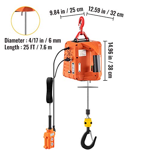 880LBS 110V Electric Hoist Winch with Remote Control X657298