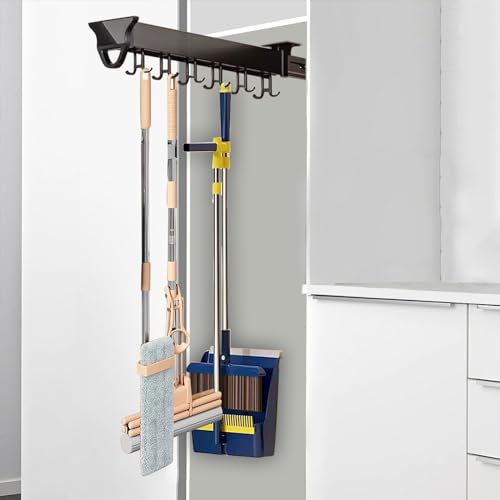 Pull Out Broom Storage Cabinet with Adjustable Hooks C6756