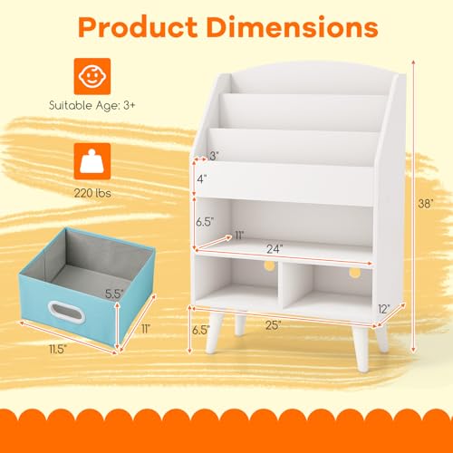 White Wooden Kids Bookshelf with 2 Cube Bins N30847