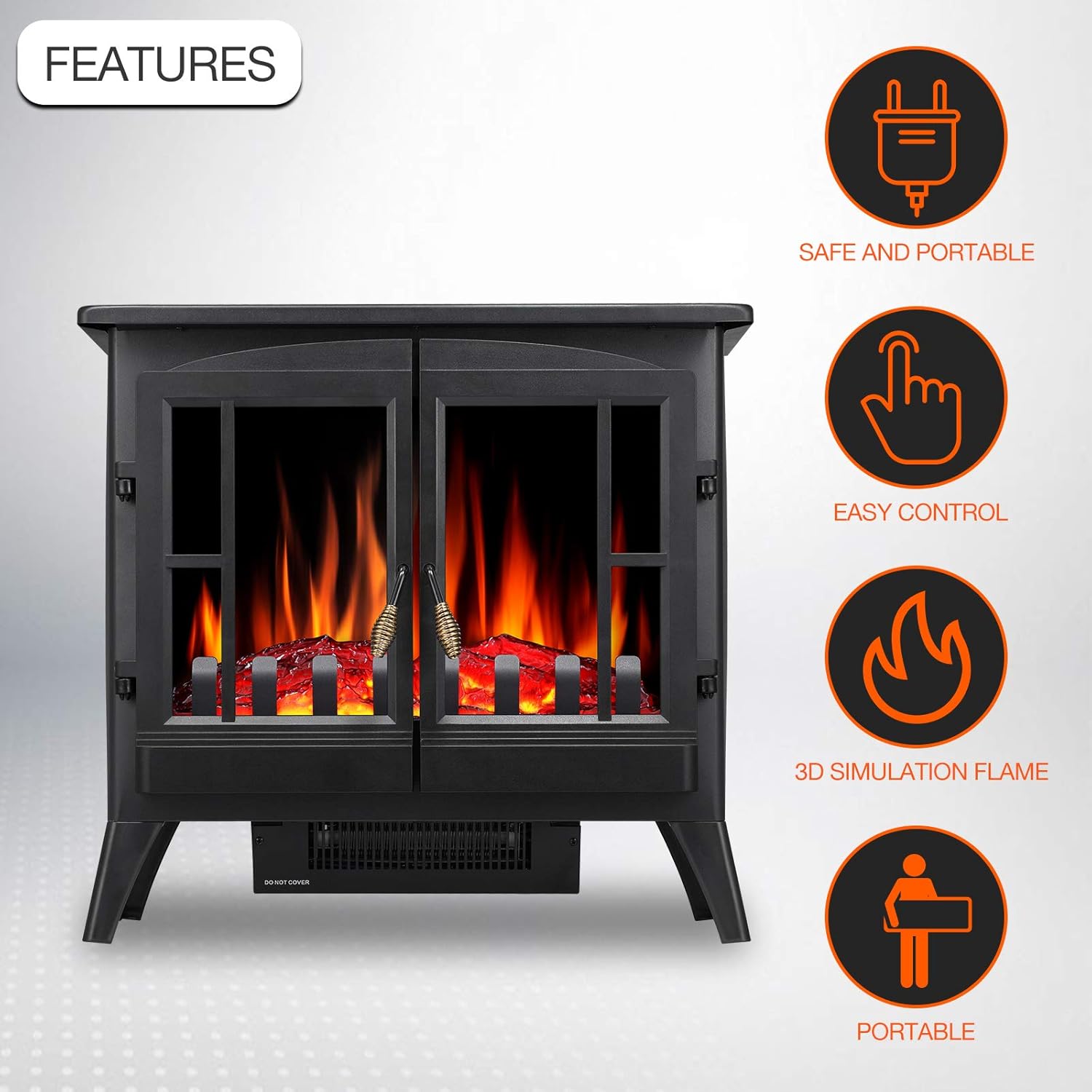 3D Infrared Electric Fireplace Stove, Freestanding Fireplace Heater, 1000W/1500W N691372