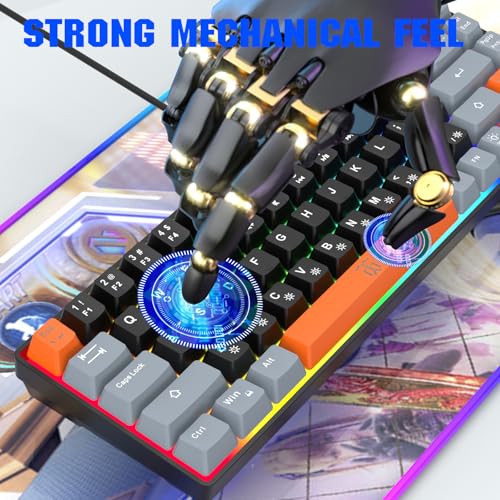 Compact RGB Backlit Gaming Keyboard (68 Keys, White&Grey&Orange) J400056