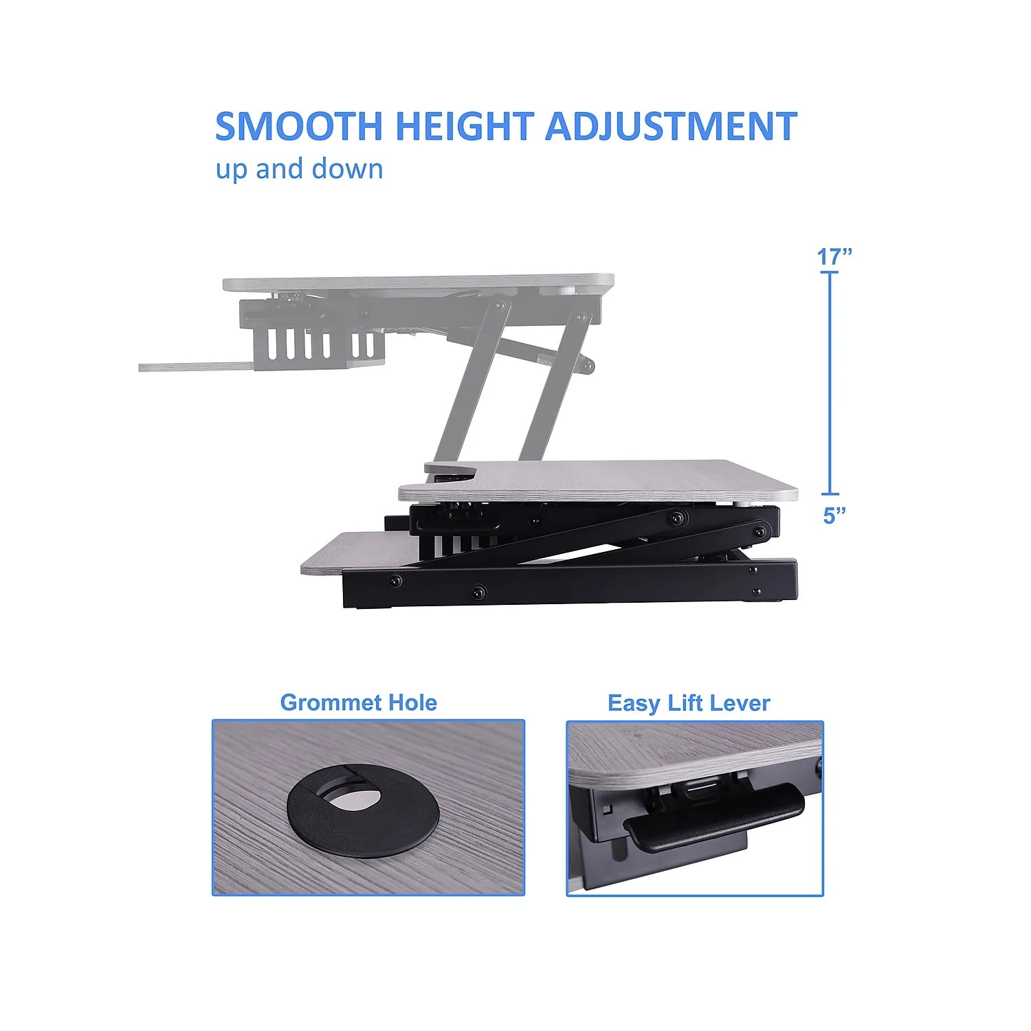 Gray Height Adjustable Standing Desk Converter V850